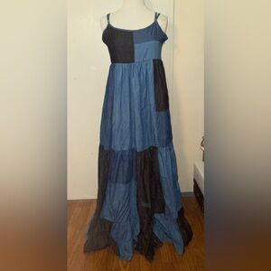 Forever 21 colorblock patchwork denim Blue Black maxi dress med